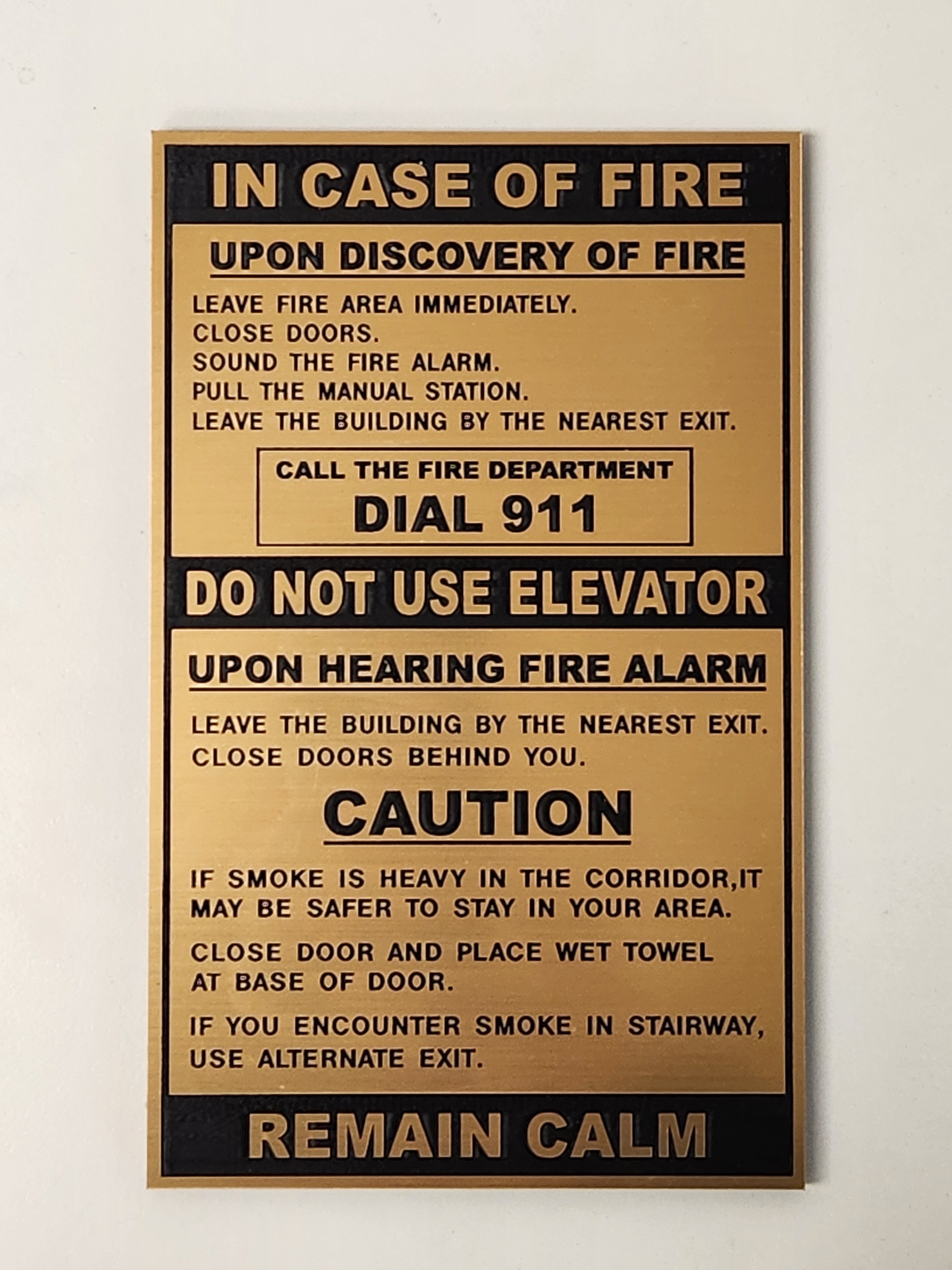 In Case of Fire Sign - Brushed Gold 4.5"x7.25"