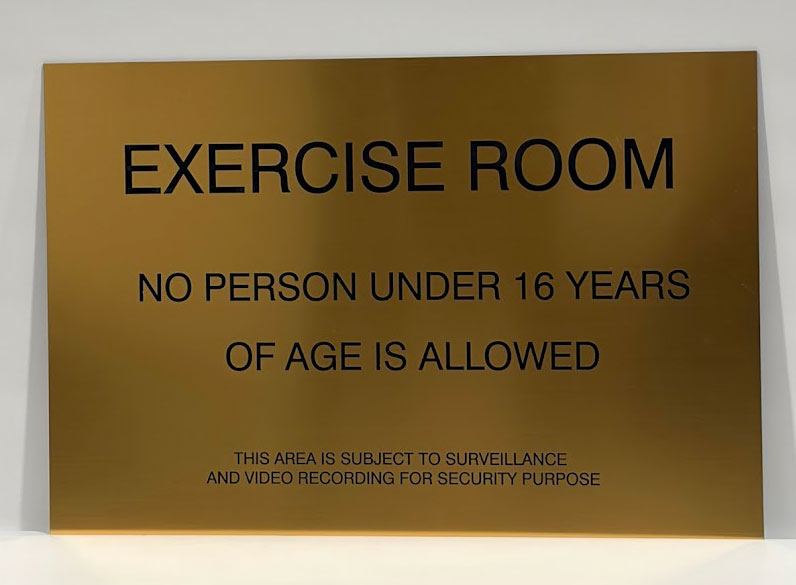 Exercise Room Gold Engraved Sign 18"x12"