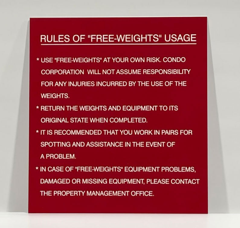 Weight Room Engraved Sign Red with White Details 10"x11"