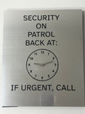 Security On Patrol Clock Sign - Brushed Aluminum 7.5"x9"