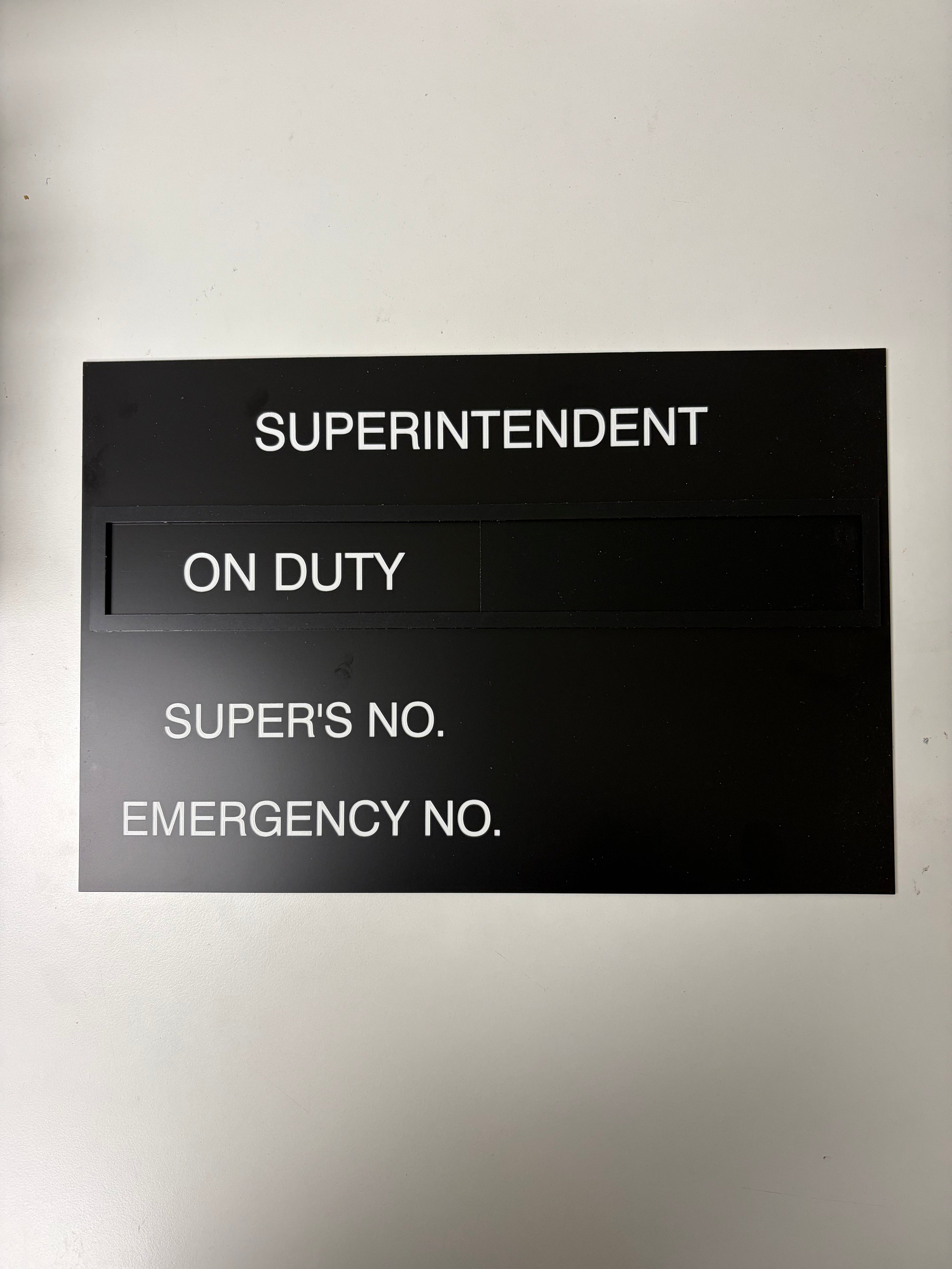 Superintendent In/Out Sign – Black/White with Slider 12"x8"