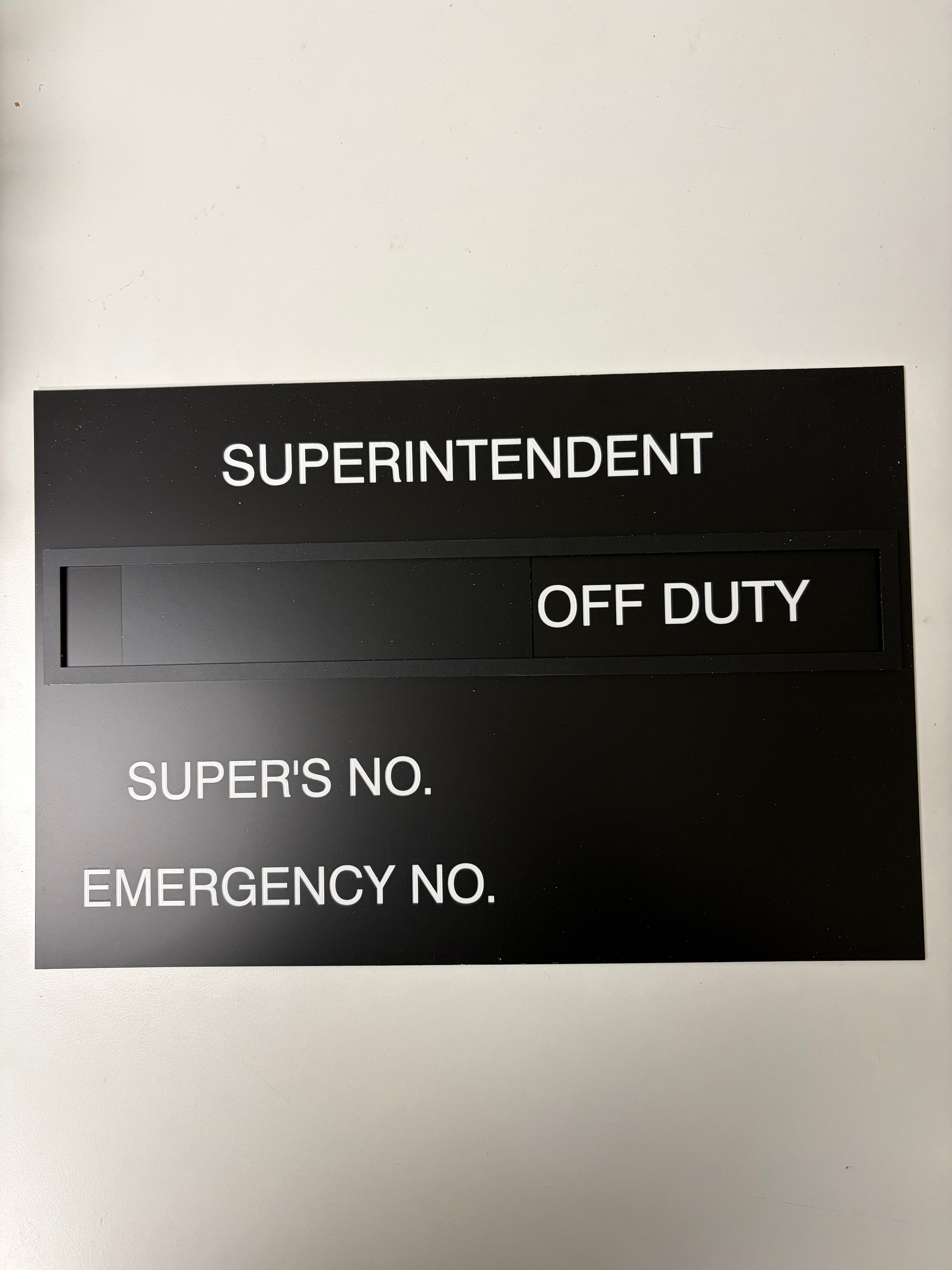 Superintendent In/Out Sign – Black/White with Slider 12"x8"