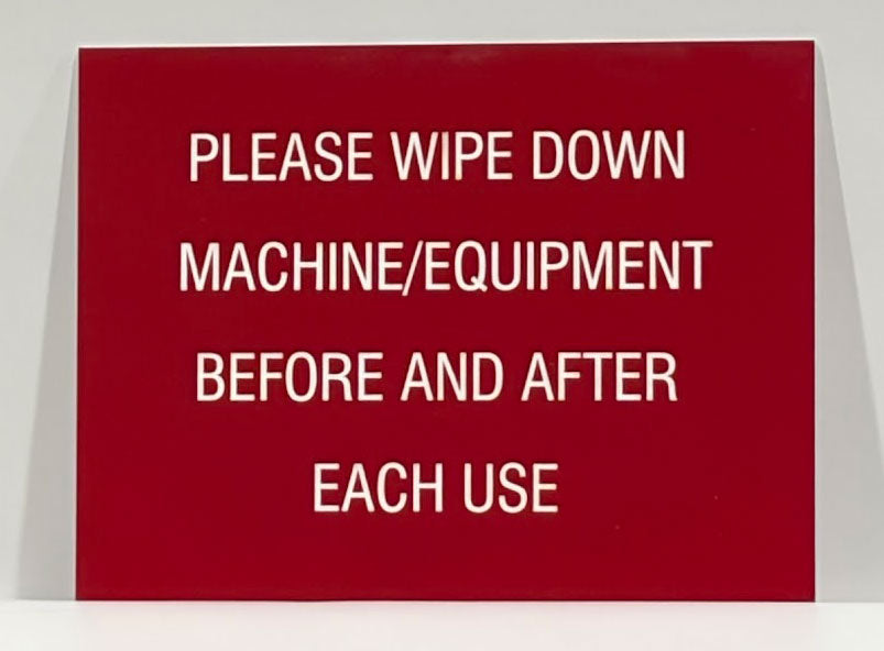 Machine Wipe Down Engraved Sign Red with White details 8"x6"