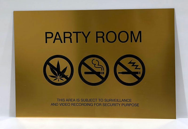 Party Room Engraved Sign Gold 18"x12"